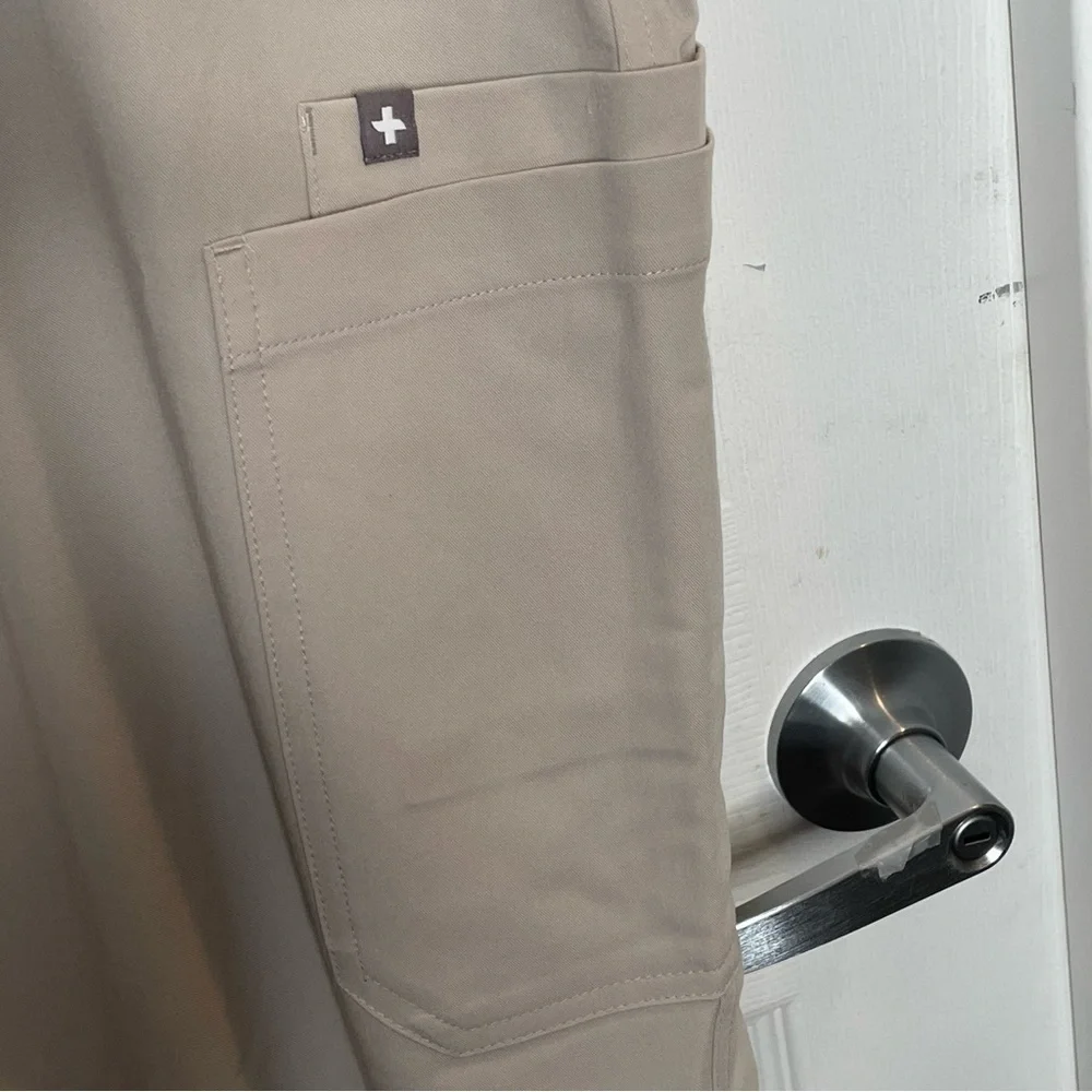Figs Cairo Cargo Scrub Pants in Slate Gray with Neon Yellow Drawstring 4XLT
